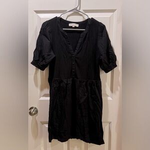 LOFT Black Mixed Media Swing Shirtdress